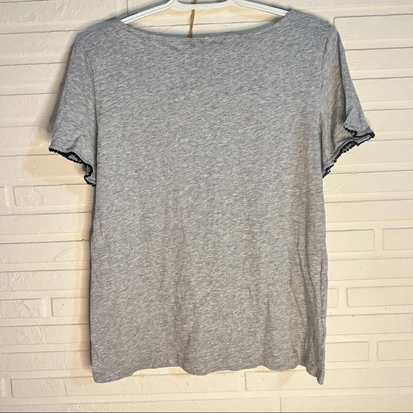 Loft Heather gray short split sleeve lace trim T-shirt - Picture 5 of 7